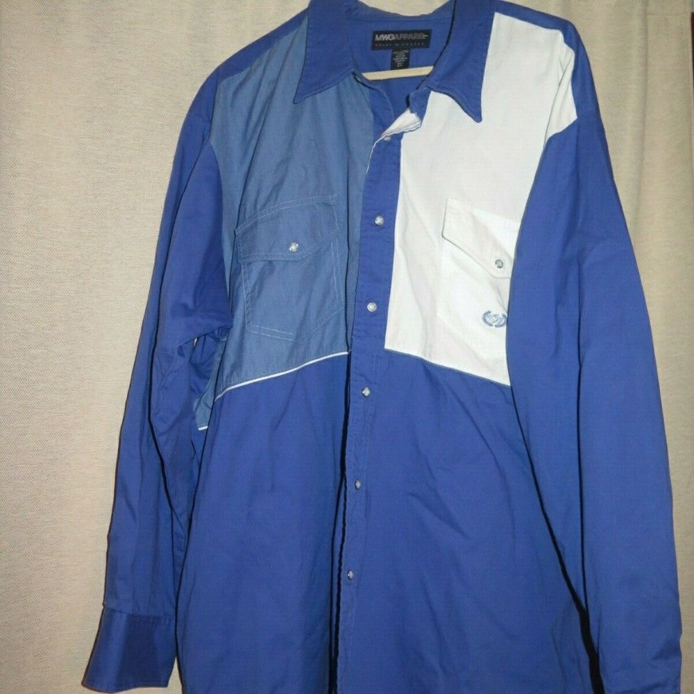 MWG Apparel Blue White Long Sleeve Western Shirt